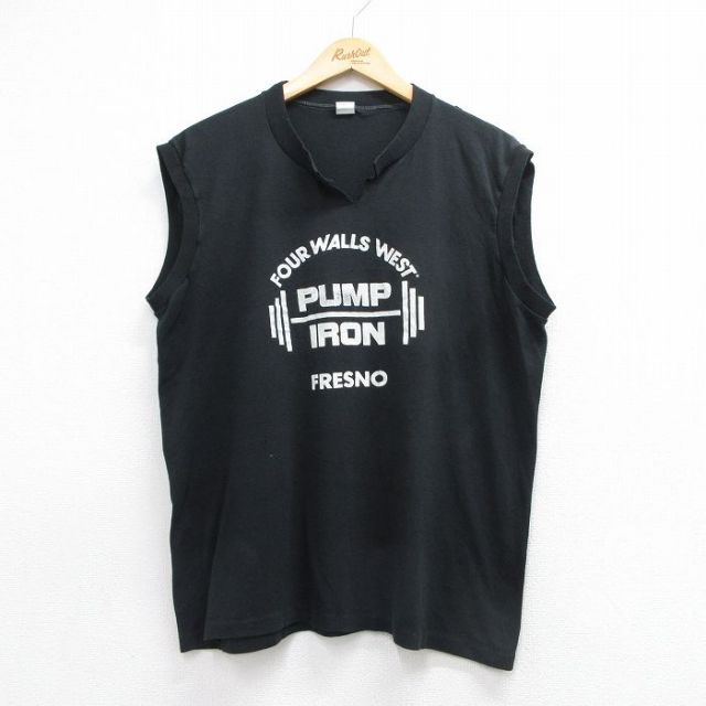 90s ノースリーブTシャツ PUMP IRON ブラック メンズL相当 | 古着