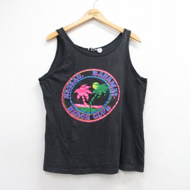 90s タンクトップ NASSAU ヤシの木 ブラック メンズM相当 | 古着