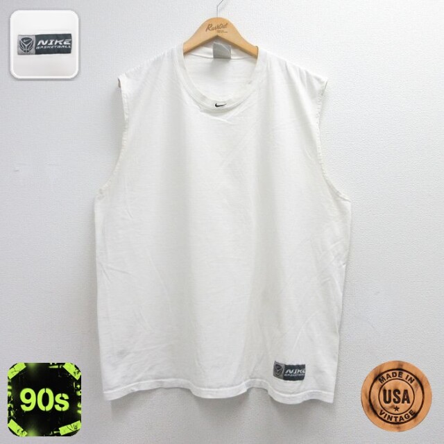 【20%OFF】ナイキ 90s ノースリーブTシャツ ワンポイントロゴ ホワイト メンズXL相当 | 古着