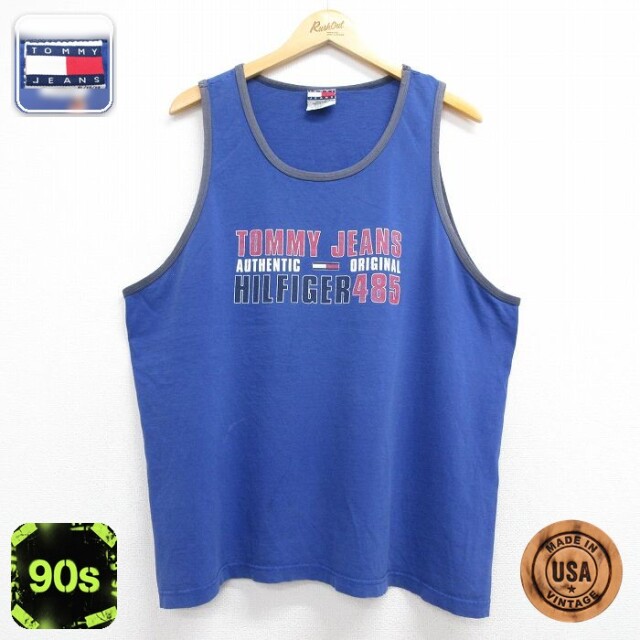 【20%OFF】トミーヒルフィガー 90s タンクトップ ビッグロゴ ブルー メンズXL相当 | 古着