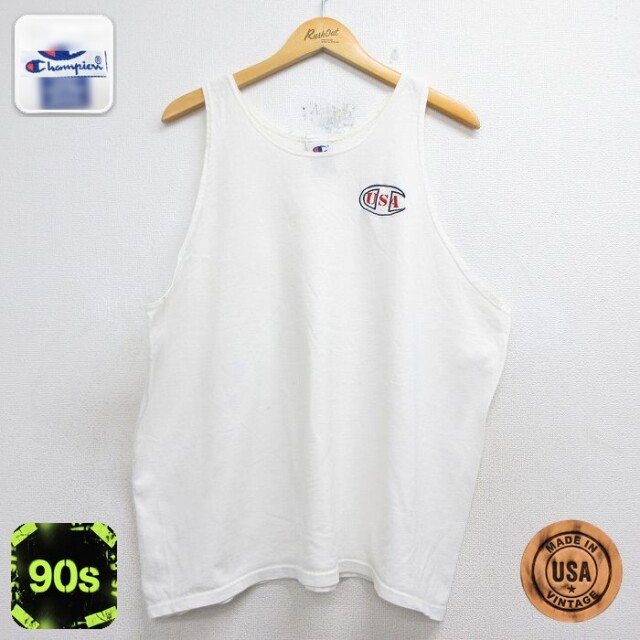 【20%OFF】チャンピオン 90s タンクトップ ワンポイントロゴ ホワイト メンズXL相当 | 古着