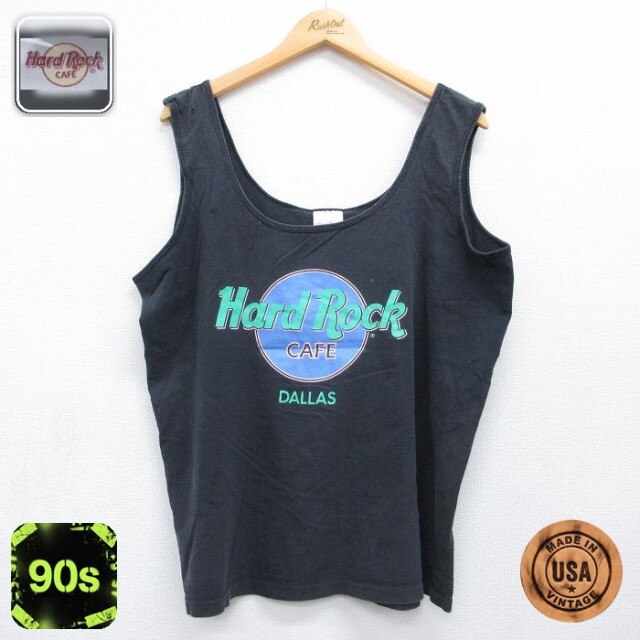【20%OFF】ハードロックカフェ 90s タンクトップ ダラス ブラック メンズXL相当 | 古着