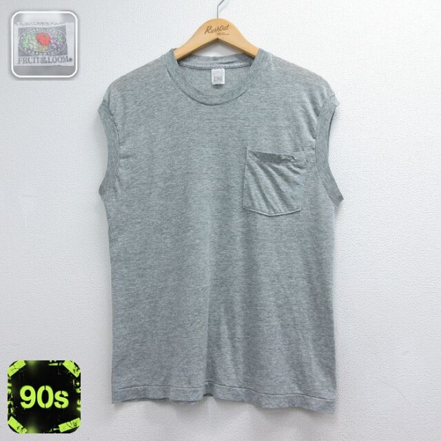 フルーツオブザルーム 90s ノースリーブTシャツ 胸ポケット グレー メンズM相当 | 古着