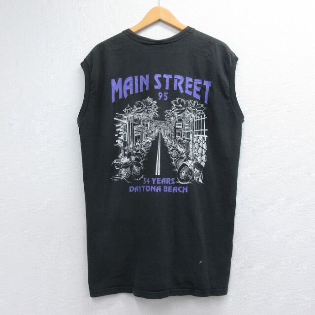 XL★古着 ジャージーズ ノースリーブ ビンテージ Tシャツ メンズ 90年代 90s バイク デイトナビーチ コットン クルーネック USA製 ブラック 26jun17