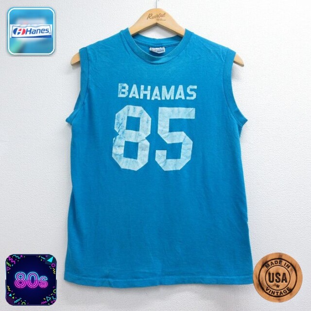 ヘインズ 80s ノースリーブTシャツ BAHAMAS ライトブルー メンズM相当 | 古着
