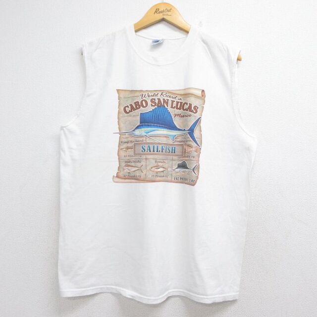 00s ノースリーブTシャツ SAIL FISH ホワイト メンズXL相当 | 古着