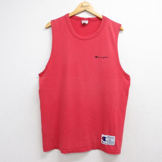 チャンピオン 00s ノースリーブTシャツ ワンポイントロゴ レッド メンズL相当 | 古着