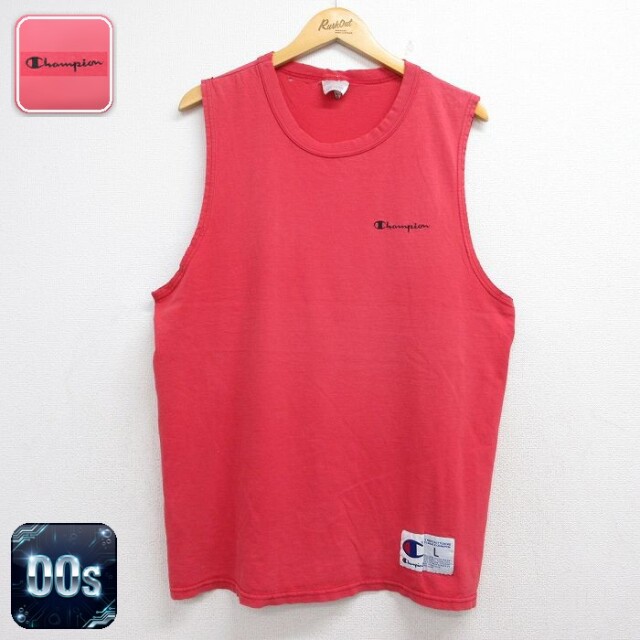 チャンピオン 00s ノースリーブTシャツ ワンポイントロゴ レッド メンズL相当 | 古着