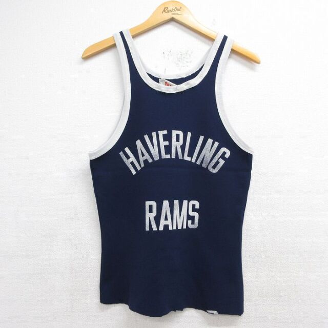 チャンピオン 70s タンクトップ HAVERLING RAMS ネイビー メンズS相当 | 古着