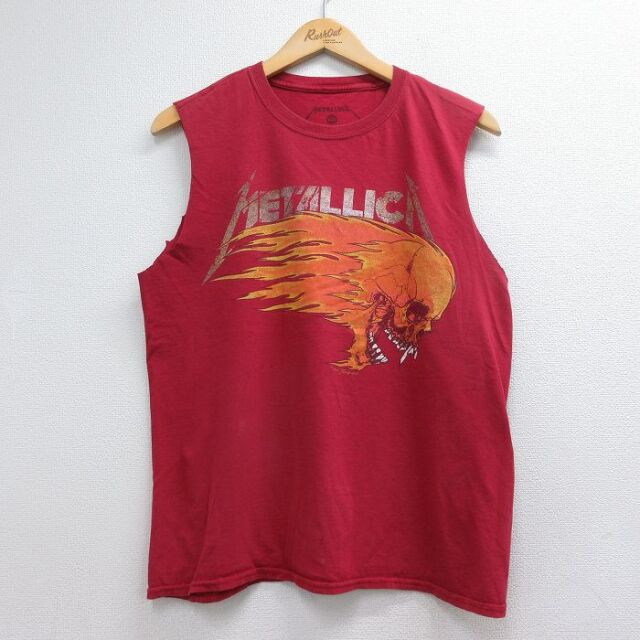 メタリカ ノースリーブTシャツ スカルパスヘッド レッド メンズL相当 | 古着