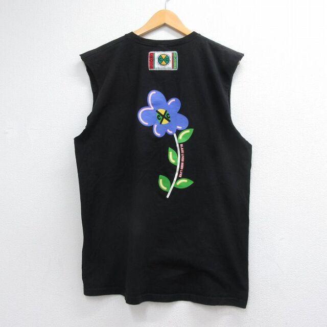 ノースリーブTシャツ 花 ブラック メンズXL相当 | 古着