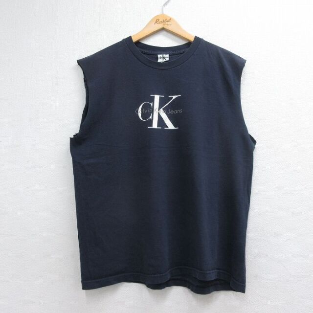 カルバンクライン 90s ノースリーブTシャツ ビッグロゴ ネイビー メンズXL相当 | 古着