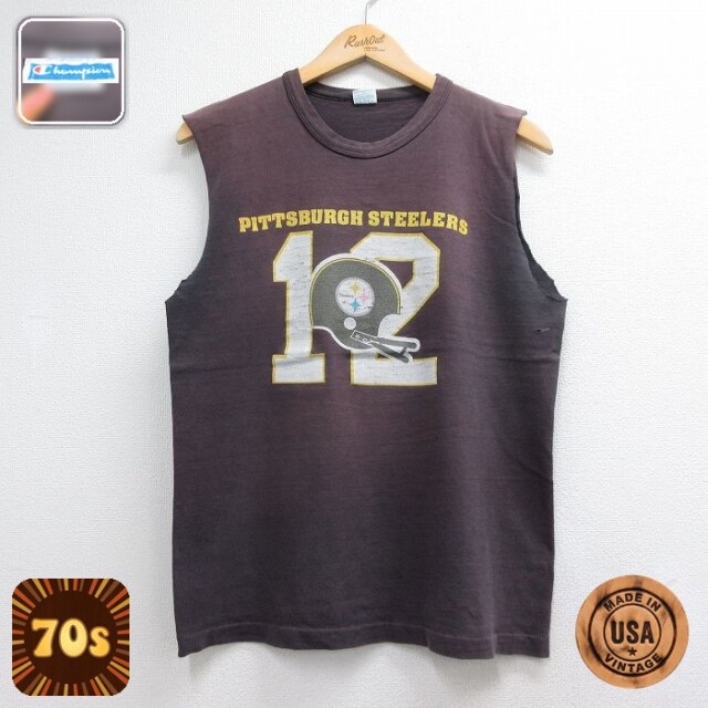 チャンピオン 70s ノースリーブTシャツ NFLピッツバーグスティーラーズ ネイビー メンズM相当 | 古着