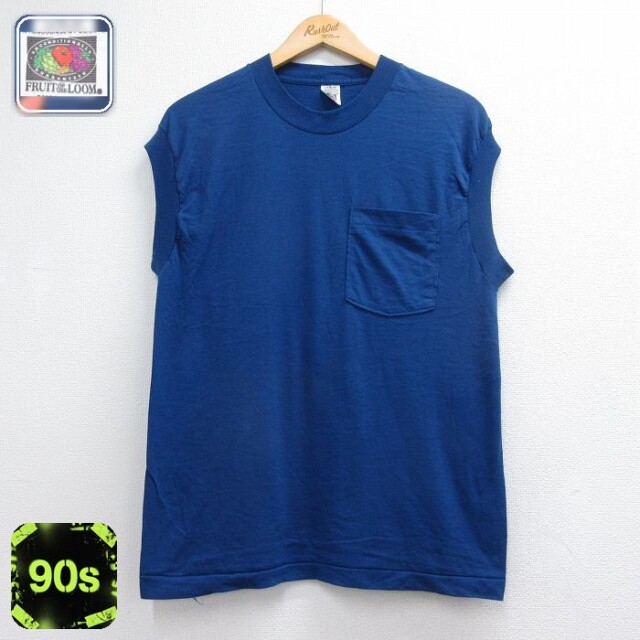 フルーツオブザルーム 90s ノースリーブTシャツ 胸ポケット付き ネイビー メンズL相当 | 古着