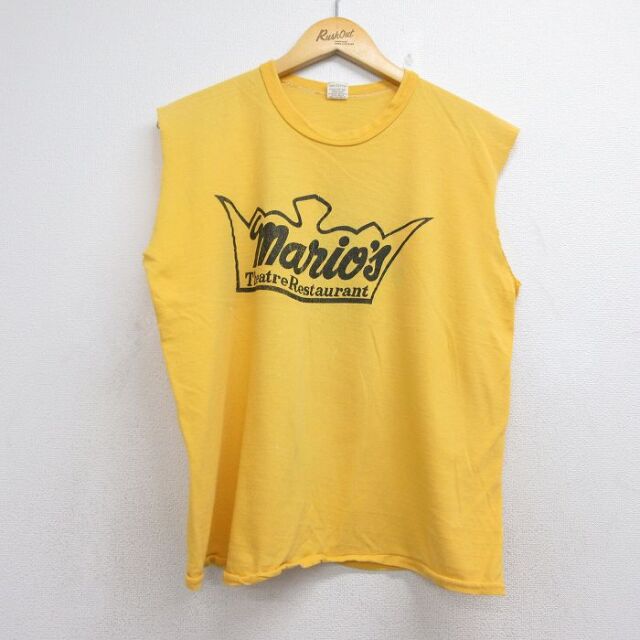70s ノースリーブTシャツ レストラン イエロー メンズL相当 | 古着