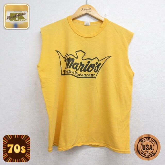 70s ノースリーブTシャツ レストラン イエロー メンズL相当 | 古着