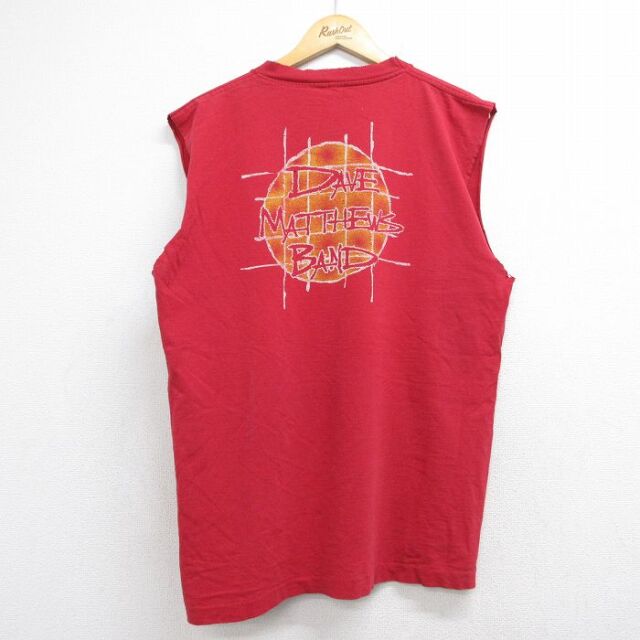 L★古着 ノースリーブ ビンテージ ロック バンド Tシャツ メンズ 90年代 90s デイブマシューズバンド クルーネック レッド【spe】 26jul09
