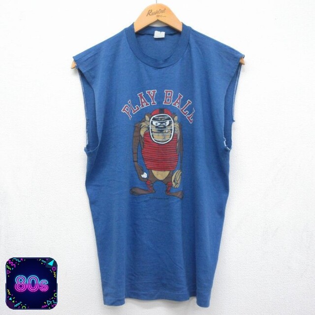 80s ノースリーブTシャツ ルーニーテューンズタズ ブルー メンズL相当 | 古着