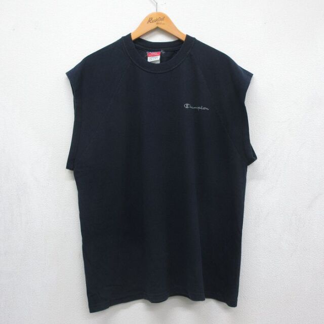 チャンピオン 00s ノースリーブTシャツ ワンポイントロゴ ネイビー メンズXL相当 | 古着