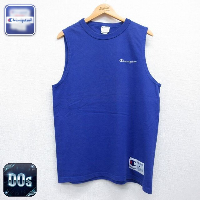 チャンピオン 00s ノースリーブTシャツ ワンポイントロゴ ブルー メンズL相当 | 古着