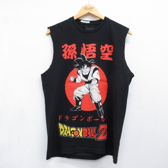 L★古着 ノースリーブ Tシャツ メンズ アニメ ドラコンボール 孫悟空 コットン クルーネック ブラック 26jul10