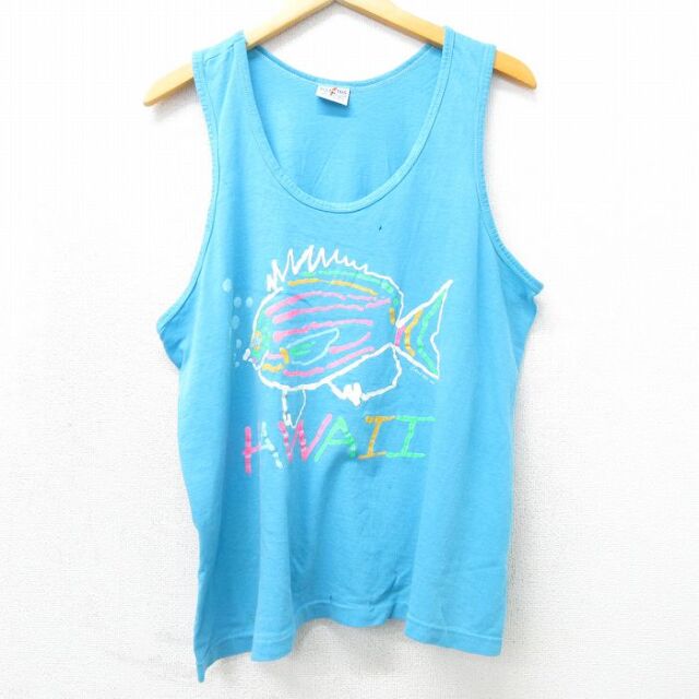 80s タンクトップ 魚 ライトブルー メンズL相当 | 古着