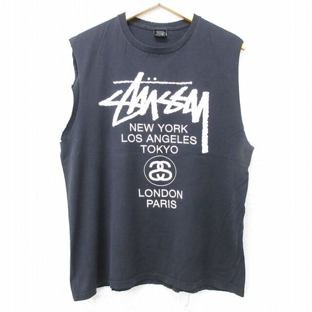 ステューシー ノースリーブTシャツ ビッグロゴ ブラック メンズL相当 | 古着