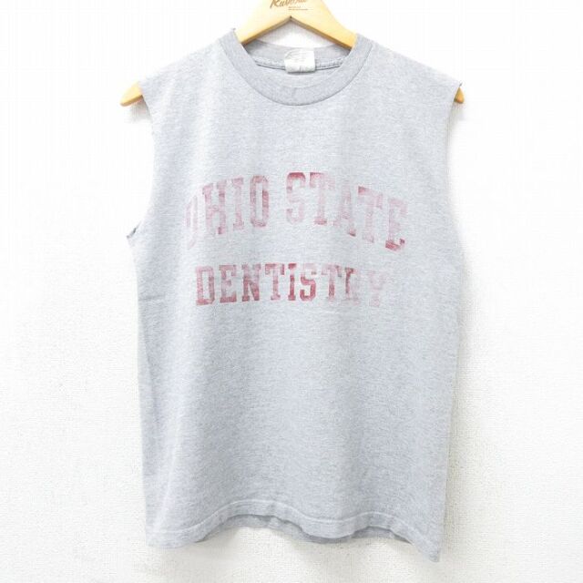 M★古着 ノースリーブ ビンテージ Tシャツ メンズ 90年代 90s オハイオ クルーネック USA製 グレー 霜降り 26jul10
