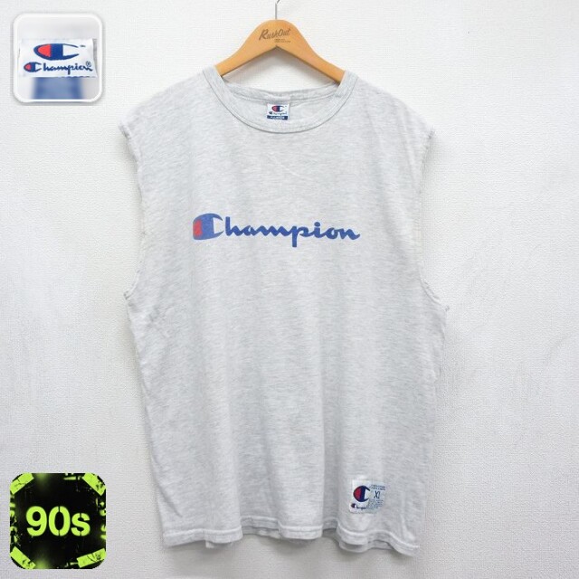 チャンピオン 90s ノースリーブTシャツ ビッグロゴ グレー メンズXL相当 | 古着