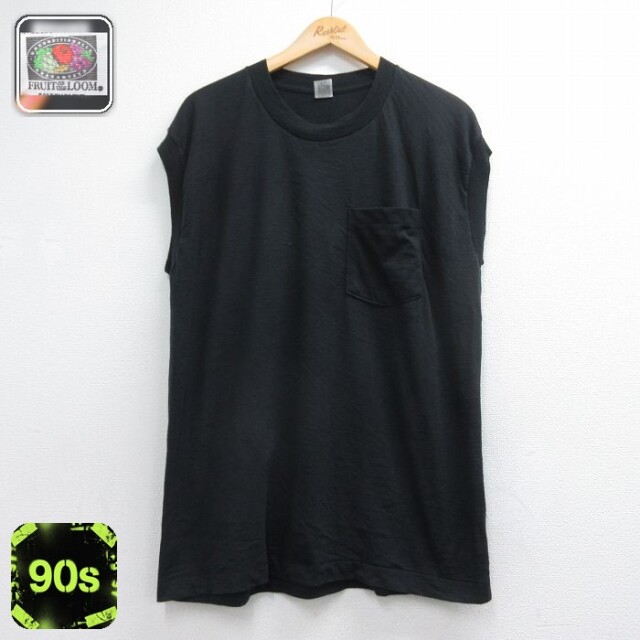 フルーツオブザルーム 90s ノースリーブTシャツ 胸ポケット付き ブラック メンズXL相当 | 古着