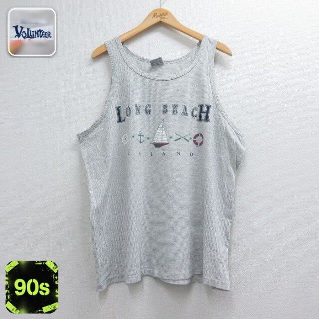 90s タンクトップ LONG BEACHボーダー グレー メンズXL相当 | 古着