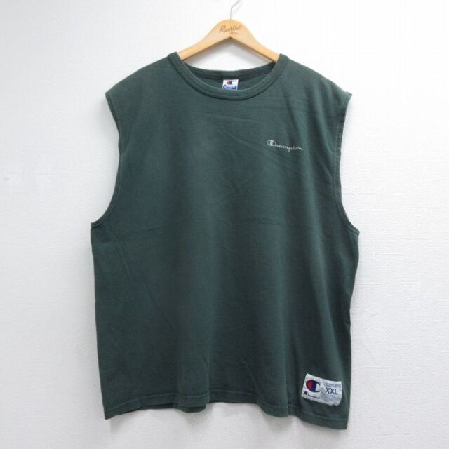 チャンピオン 90s ノースリーブTシャツ ワンポイントロゴ グリーン メンズXL相当 | 古着