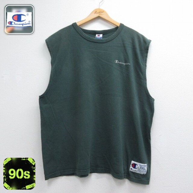 チャンピオン 90s ノースリーブTシャツ ワンポイントロゴ グリーン メンズXL相当 | 古着