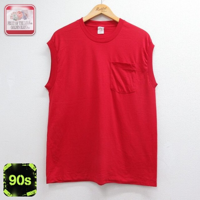 フルーツオブザルーム 90s ノースリーブTシャツ 胸ポケット付き レッド メンズL相当 | 古着