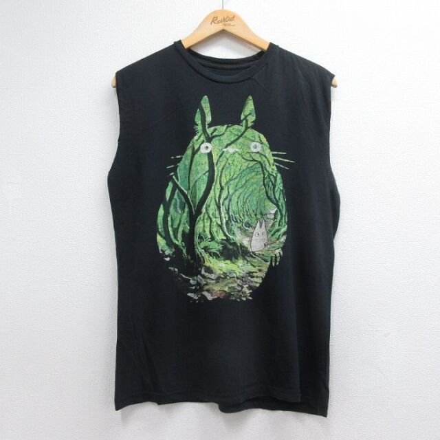 となりのトトロ ノースリーブTシャツ ブラック メンズM相当 | 古着