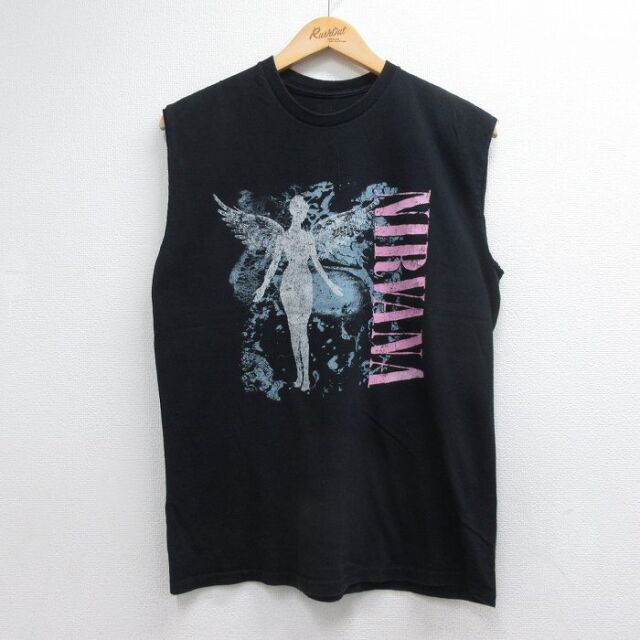 ノースリーブTシャツ ニルヴァーナプリント ブラック メンズM相当 | 古着