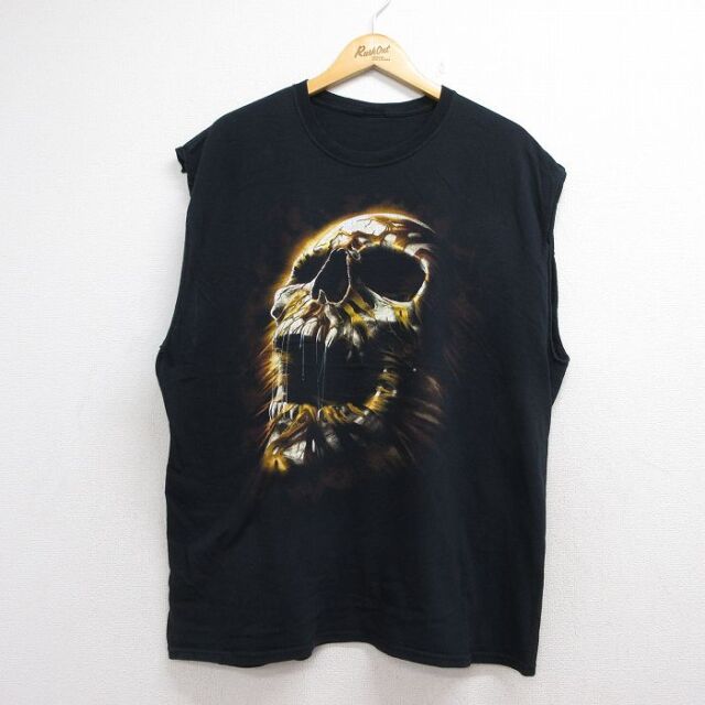 ノースリーブTシャツ ドクロ ブラック メンズXL相当 | 古着