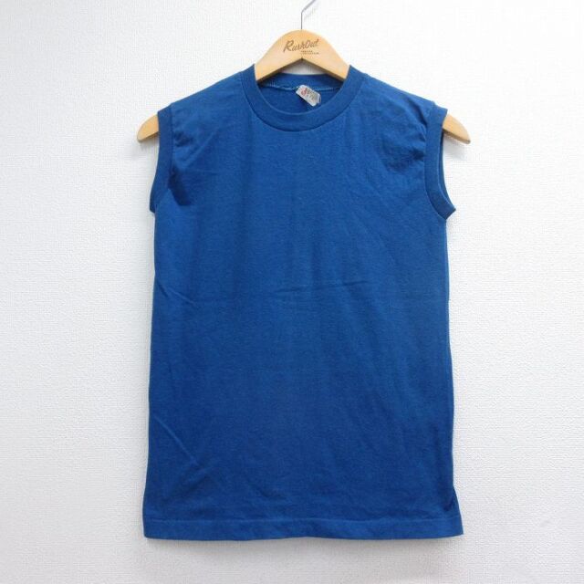 80s ノースリーブTシャツ 無地 ブルー メンズXL相当 | 古着