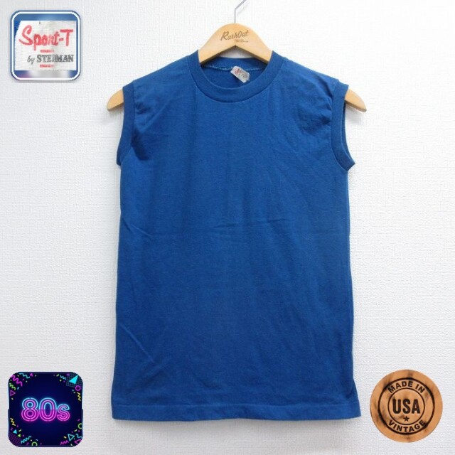 80s ノースリーブTシャツ 無地 ブルー メンズXL相当 | 古着