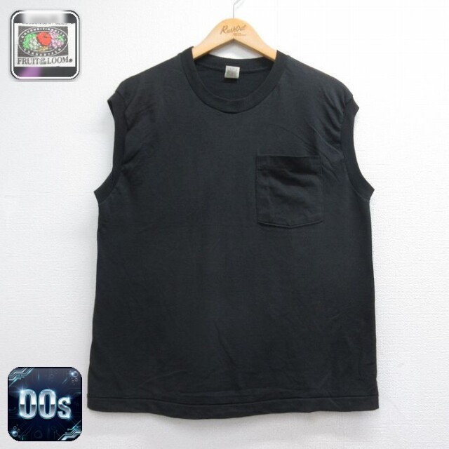 フルーツオブザルーム 00s ノースリーブTシャツ 胸ポケット付き ブラック メンズL相当 | 古着