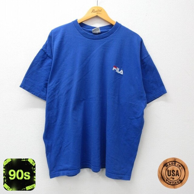 【50%OFF】フィラ 90s 半袖Tシャツ ワンポイントロゴ ブルー XL | 古着