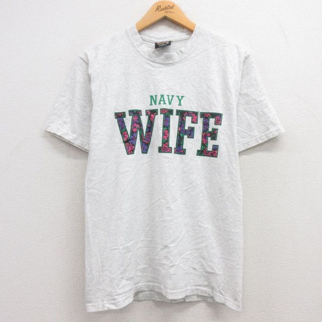 90s 半袖Tシャツ NAVY WIFE グレー M | 古着