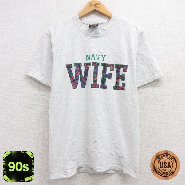 90s 半袖Tシャツ NAVY WIFE グレー M | 古着
