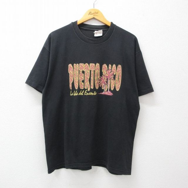 ヘインズ 00s 半袖Tシャツ ヤシの木プエルトリコ ブラック XL | 古着
