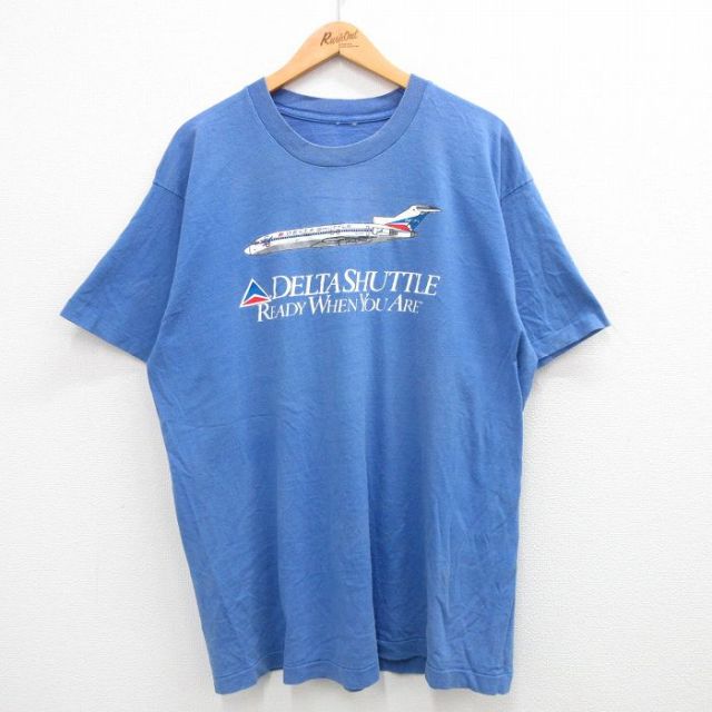 デルタシャトル 90s 半袖Tシャツ 飛行機 ネイビー XL | 古着