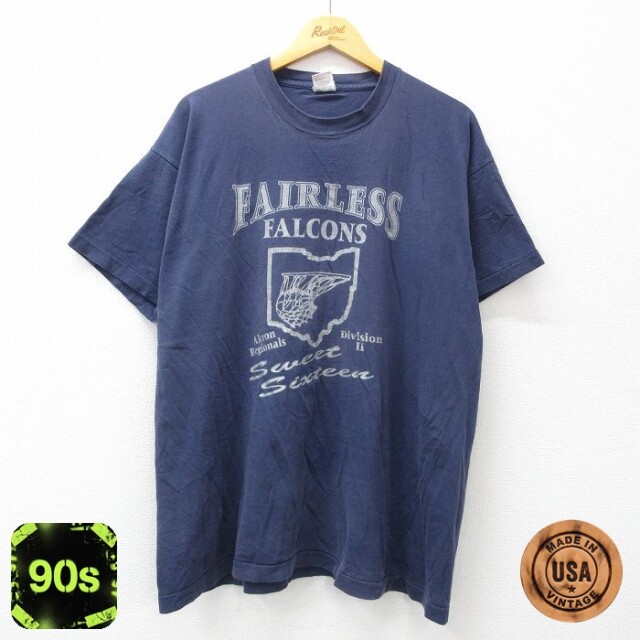 【50%OFF】フルーツオブザルーム 90s 半袖Tシャツ フェアレスファルコンズ ネイビー XL | 古着
