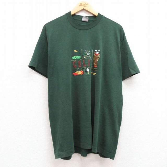 フルーツオブザルーム 90s 半袖Tシャツ ゴルフ刺繍 グリーン XL | 古着