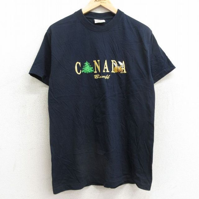 90s 半袖Tシャツ シカ刺繍 ネイビー M | 古着