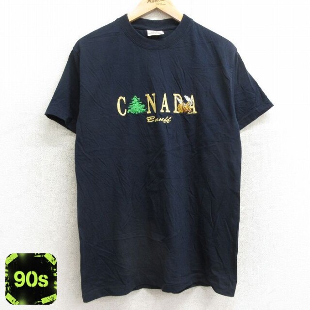90s 半袖Tシャツ シカ刺繍 ネイビー M | 古着