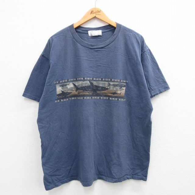 00s 半袖Tシャツ サメ ネイビー XL | 古着